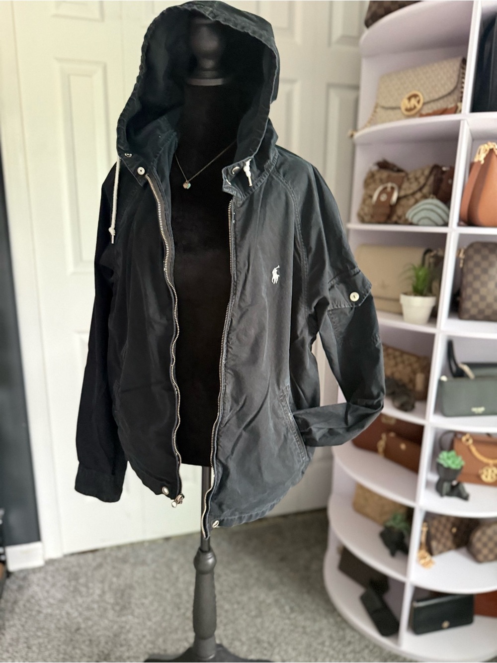 Authentic Vintage Y2K Polo Ralph Lauren Hooded Utility Jacket Black Large